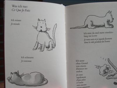 Zwei Seiten aus dem Buch 'Französisch für Katzen'