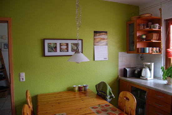 grün gestrichene Küchenwand